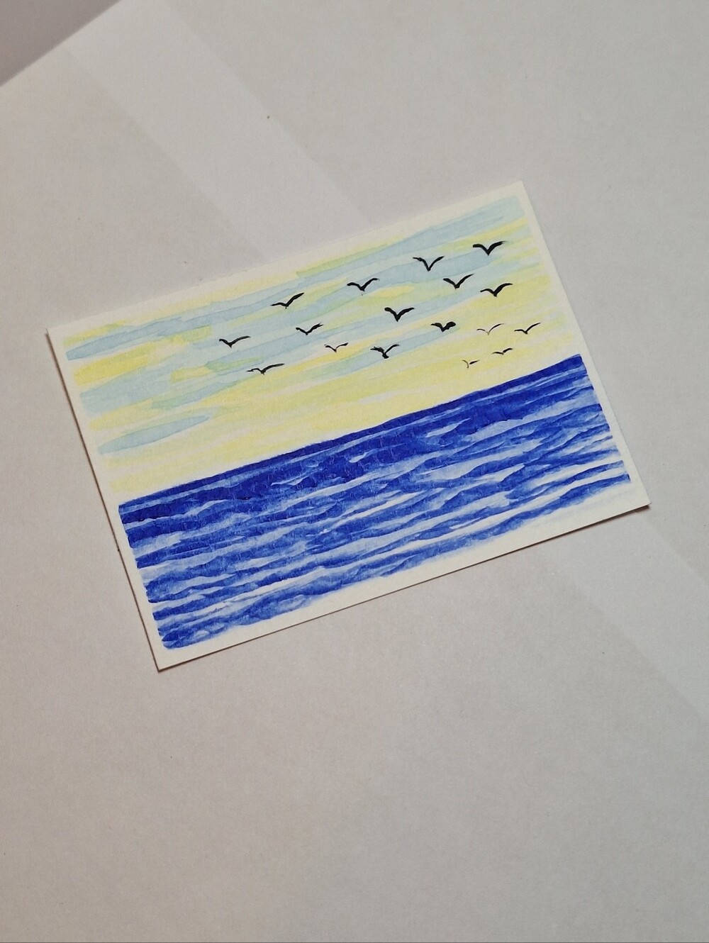 "Untroubled Waters" Hand-painted gouache painting (Tiny original artwork) - Picture 6 of 9